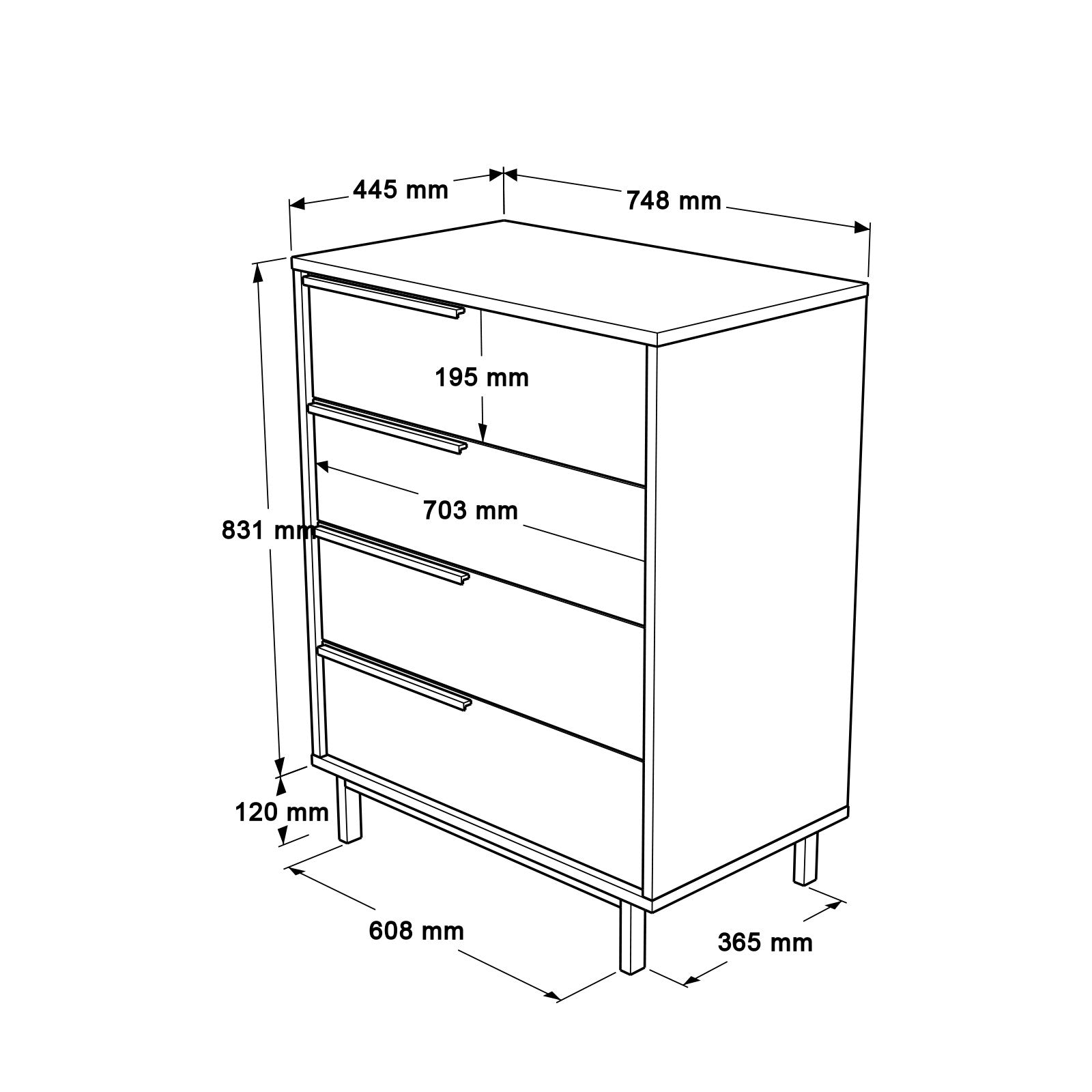 Commode 4 tiroirs Evelis L75cm Bois et Rotin clair