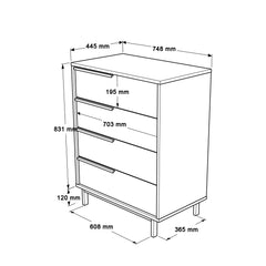 Commode 4 tiroirs Evelis L75cm Bois et Rotin clair