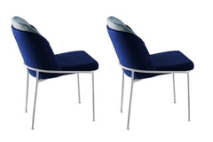 Lot de 2 chaises Kymil Métal Blanc et Velours Bleu foncé et Blanc