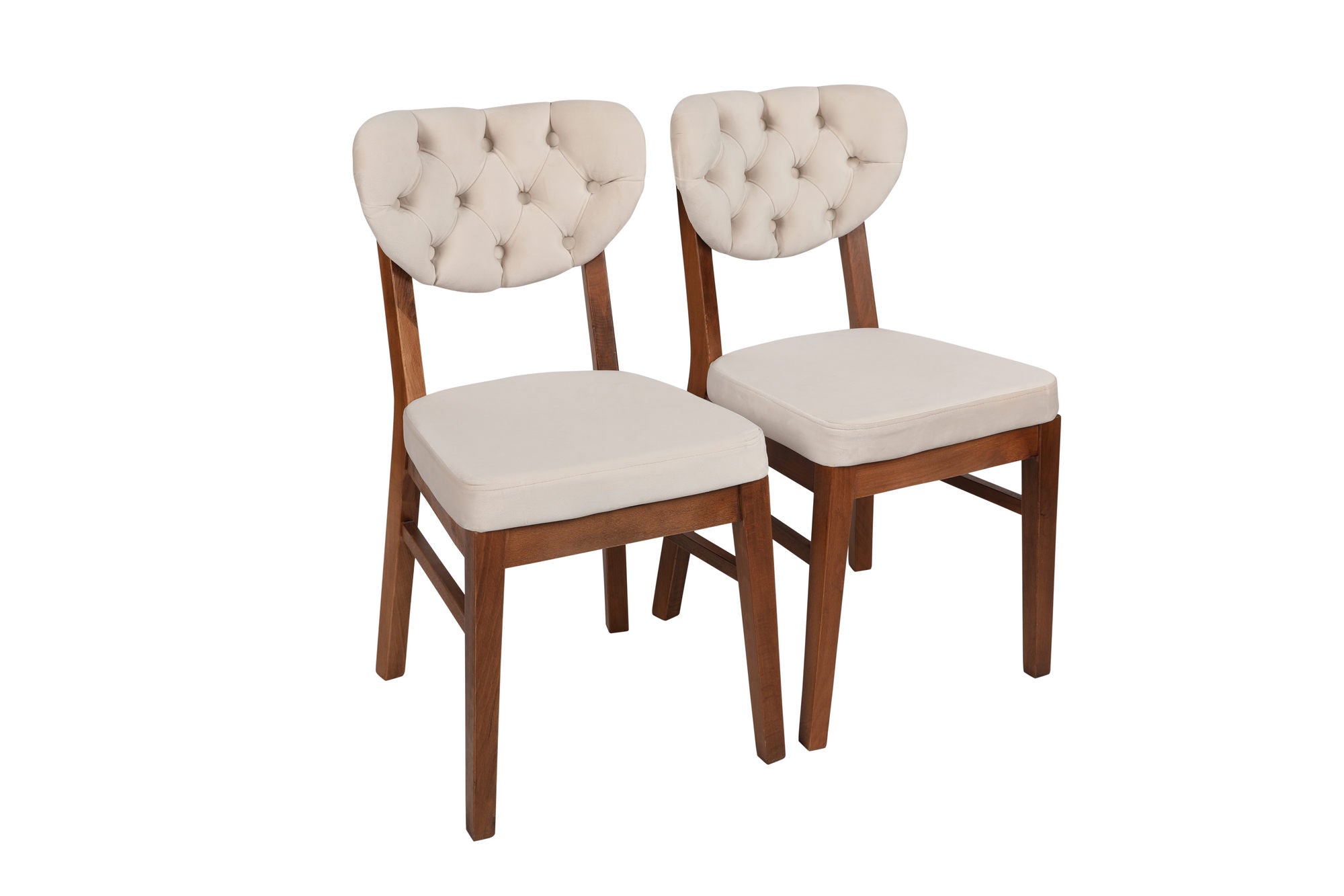 Lot de 2 chaises de salle à manger Yves Velours Beige et Bois foncé