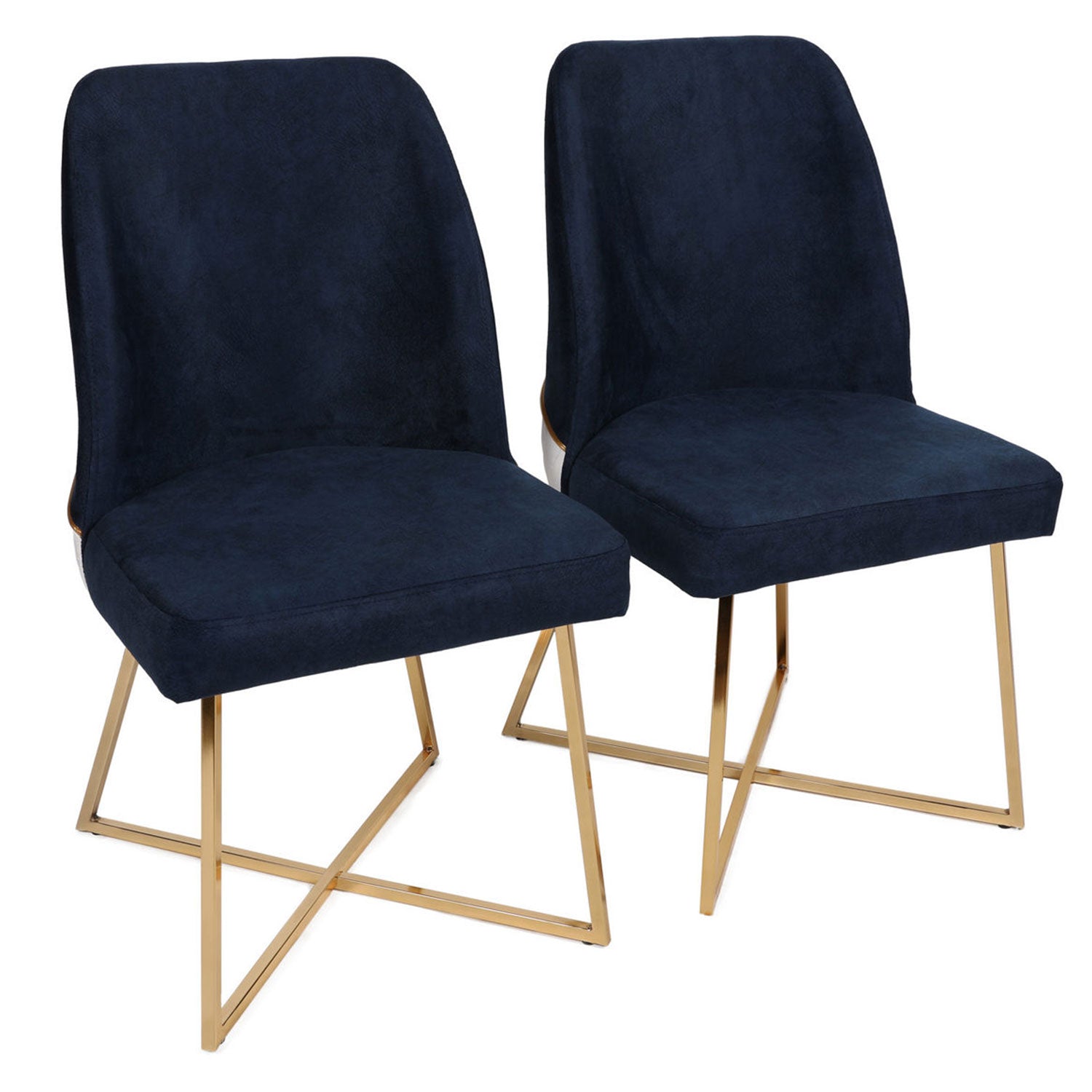 Lot de 2 chaises design Kymish Métal Or et Velours Bleu foncé