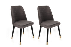 Lot de 4 chaises Vatri Velours Anthracite et Métal Noir et Or