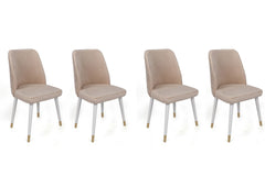 Lot de 4 chaises Vatri Velours Blanc crème et Métal Blanc et Or