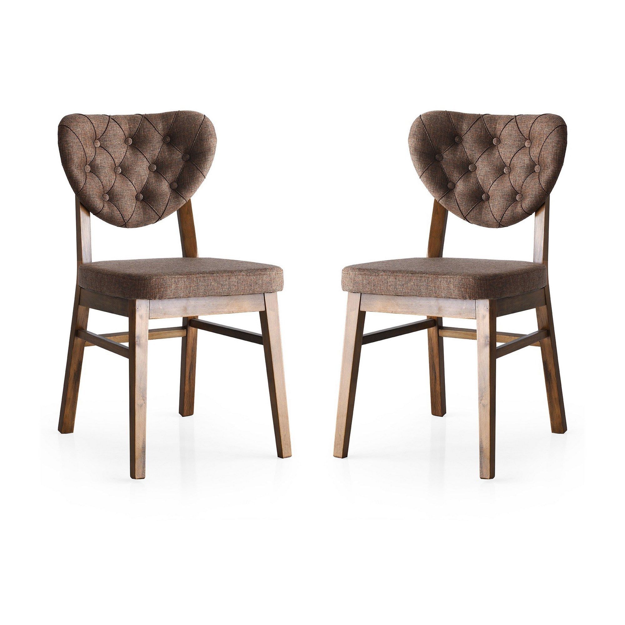 Lot de 2 chaises de salle à manger Yves Tissu Marron et Bois foncé