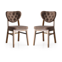 Lot de 2 chaises de salle à manger Yves Tissu Marron et Bois foncé