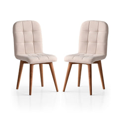 Lot de 2 chaises de salle à manger style scandinave Duny Velours Crème et Bois foncé