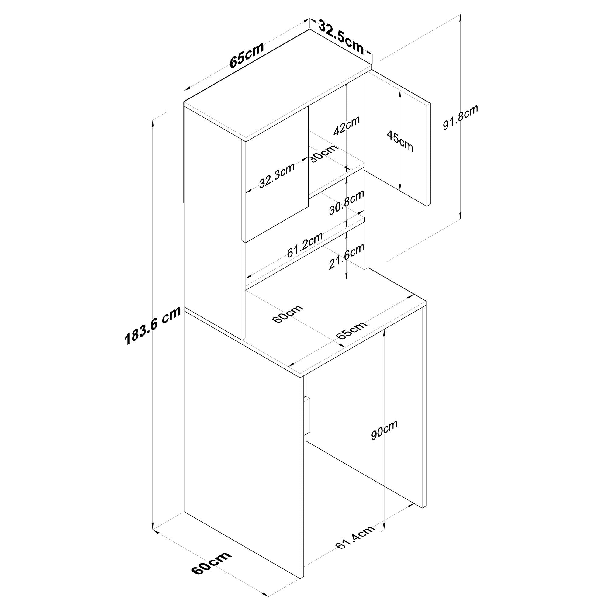 Meuble machine à laver 2 niveaux Donny L65xH183,6cm Blanc et Bois naturel