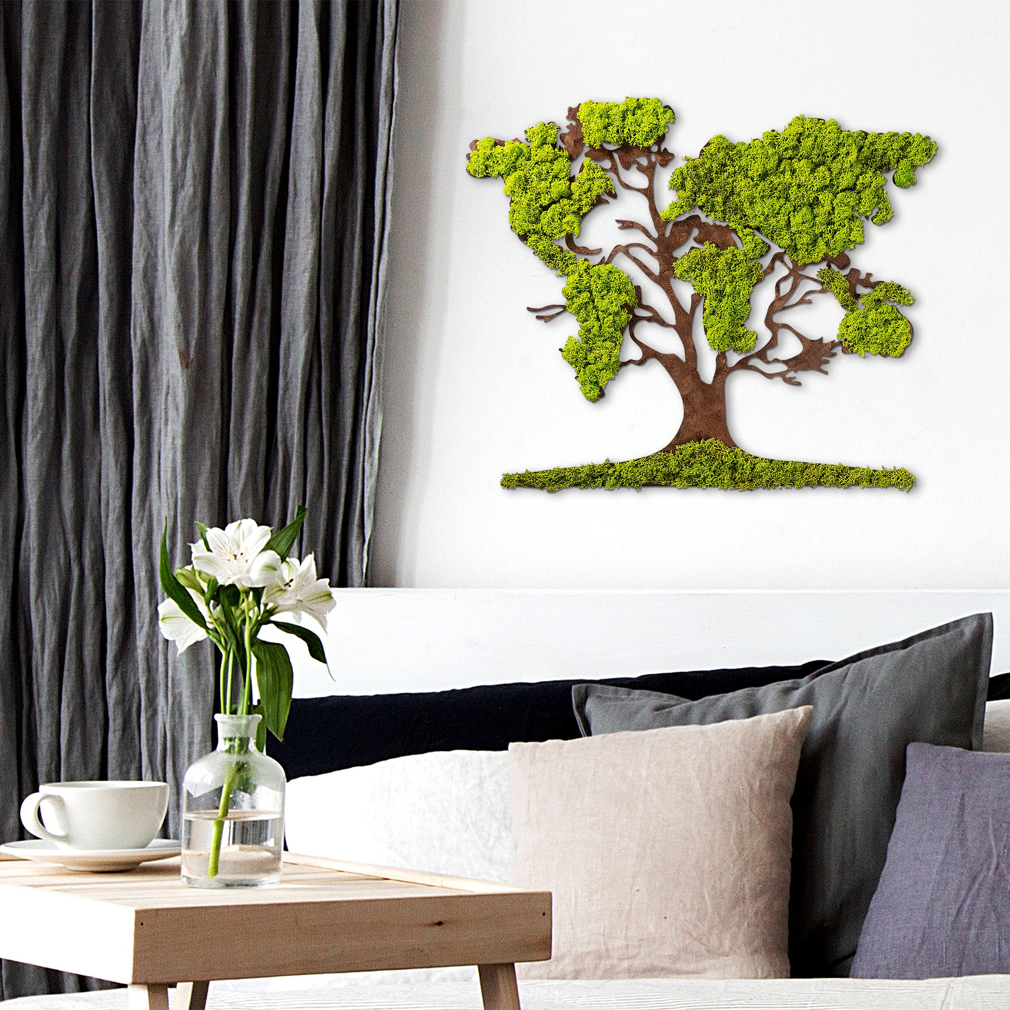 Accessoire mural décoratif Ornatio arbre Bois foncé et Mousse Vert