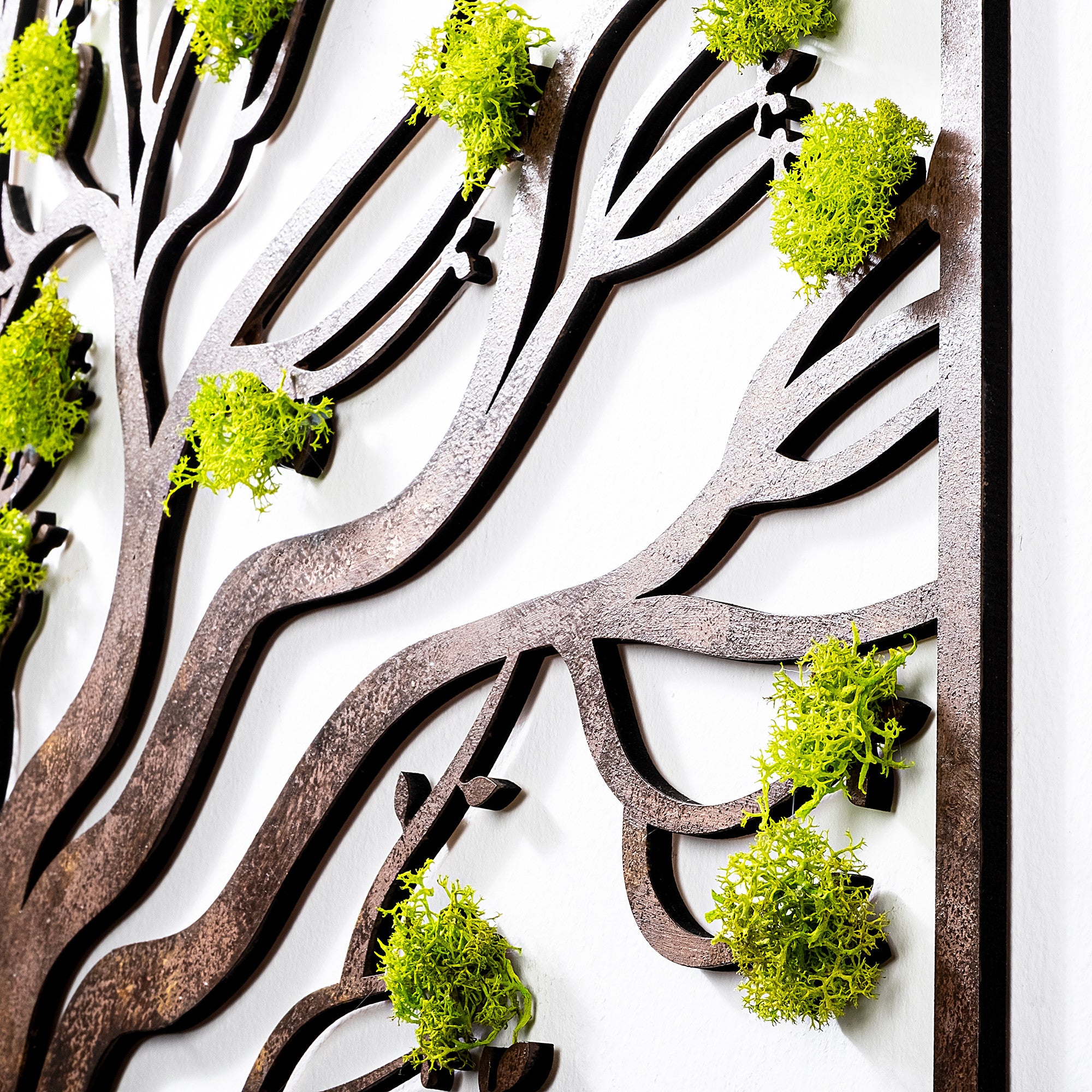 Accessoire mural décoratif Ornatio arbre encadré Bois foncé Mousse Vert