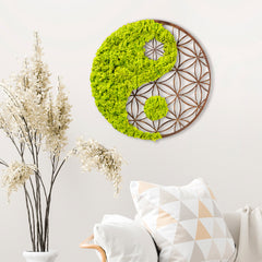 Accessoire mural décoratif Ornatio D44cm Yin Yang Bois naturel et Mousse Vert