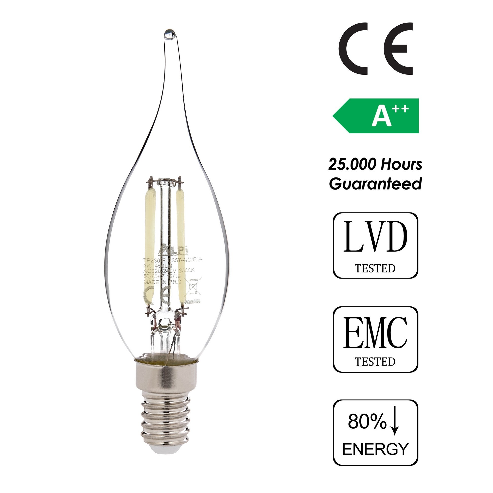 Ampoule coup de vent LED E14 Claritas 6500K 4 Watt Verre Transparent