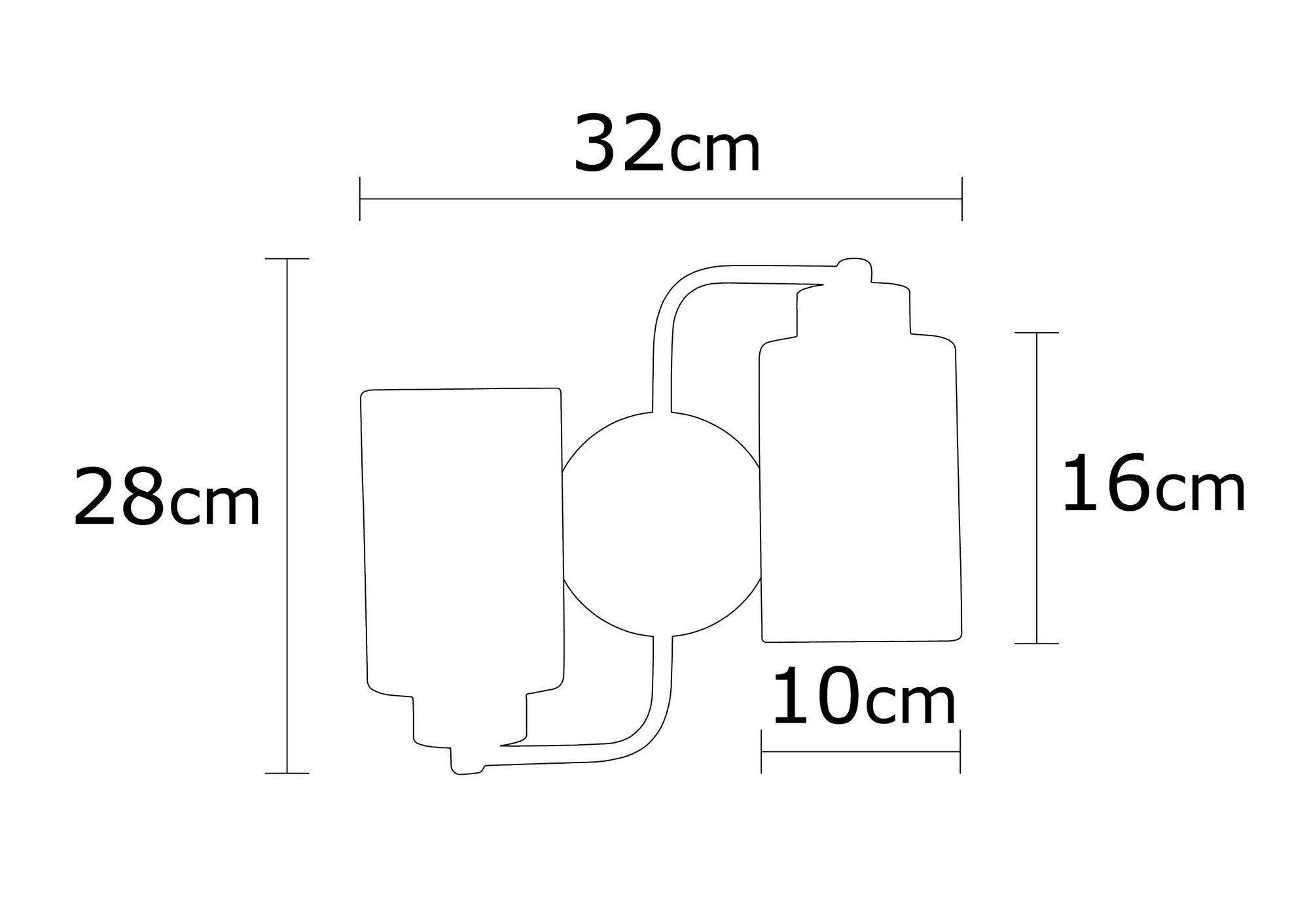 Applique murale 2 lampes support S Tubus Verre Blanc et Métal Noir