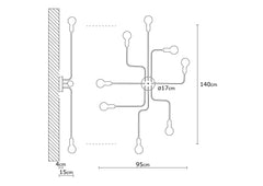 Applique murale 8 lampes Octa D140cm Métal Noir