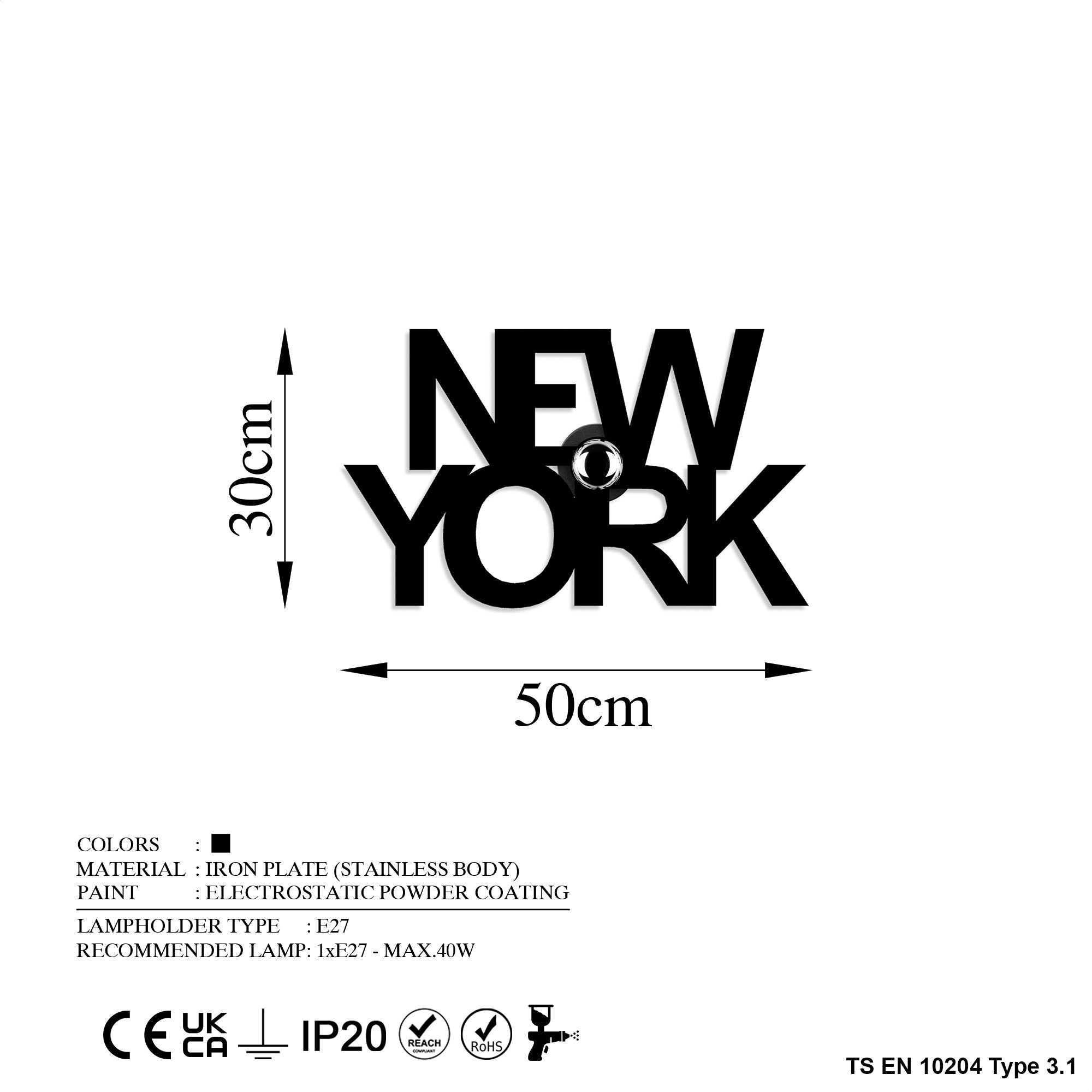 Applique murale Rowan L50xH30cm « New York » Métal Noir