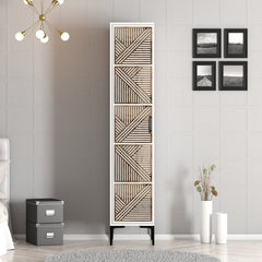 Armoire 1 porte style industriel Akay L40cm Motif Géométrique Blanc et Bois foncé