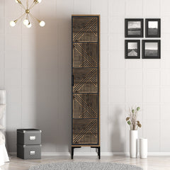 Armoire 1 porte style industriel Akay L40cm Motif Géométrique Bois foncé et Anthracite