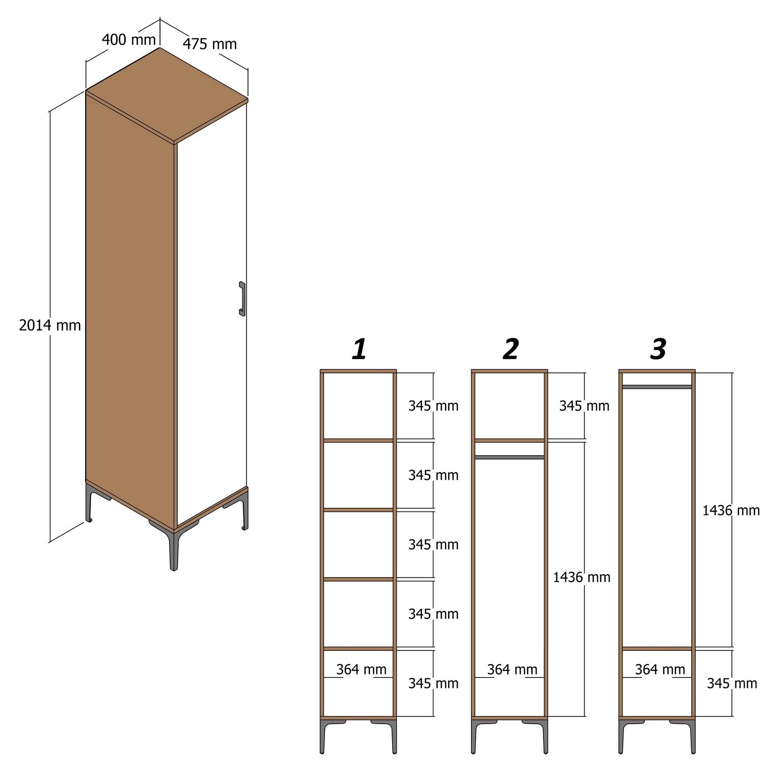 Armoire 1 porte style industriel Akay L40cm Motif Géométrique Bois foncé et Blanc