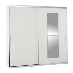 Armoire 2 portes coulissantes et 3 tringles avec miroir Hoteo L160cm Blanc