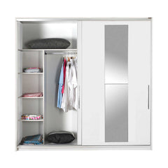 Armoire 2 portes coulissantes et 3 tringles avec miroir Hoteo L160cm Blanc