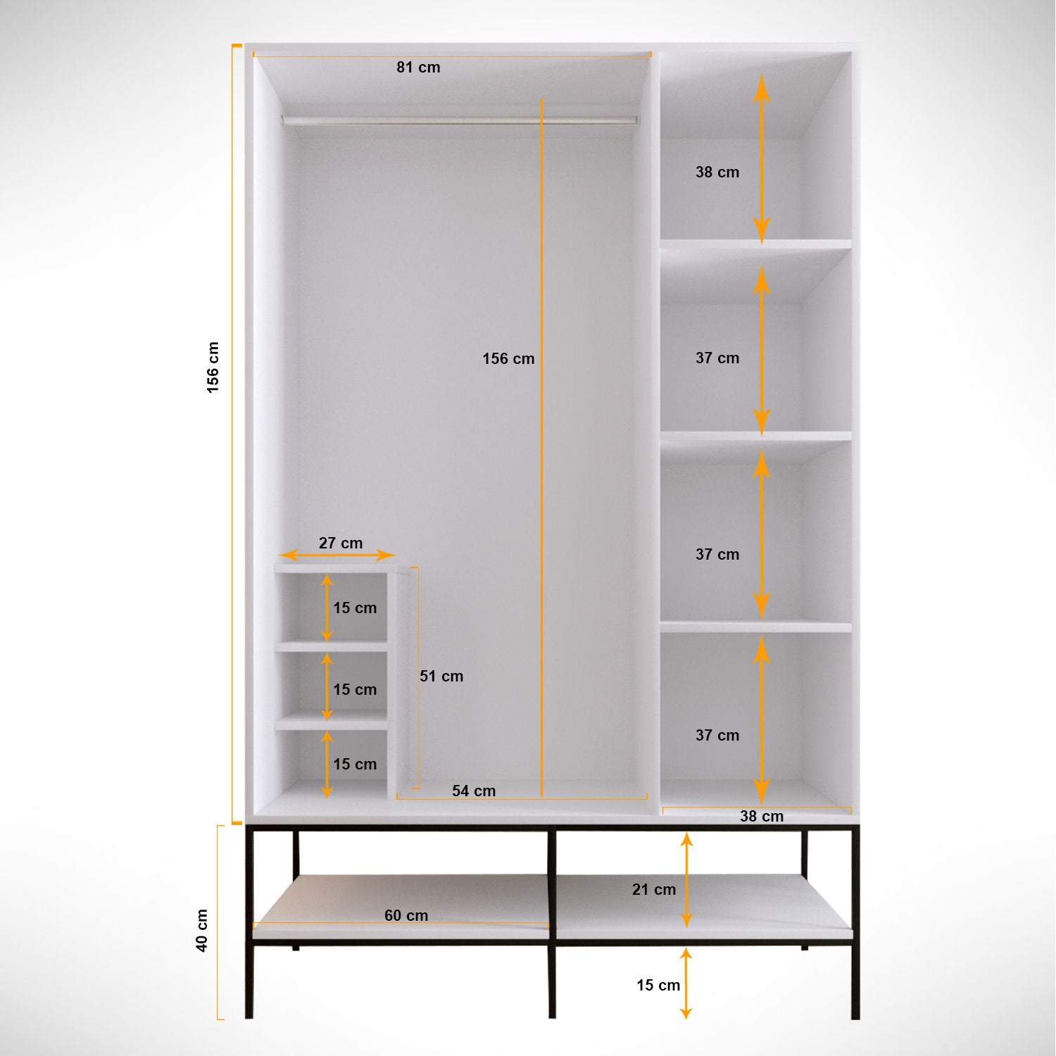 Armoire 3 panneaux Imperiosus L126 cm Mélaminé finition Blanc Noir Doré