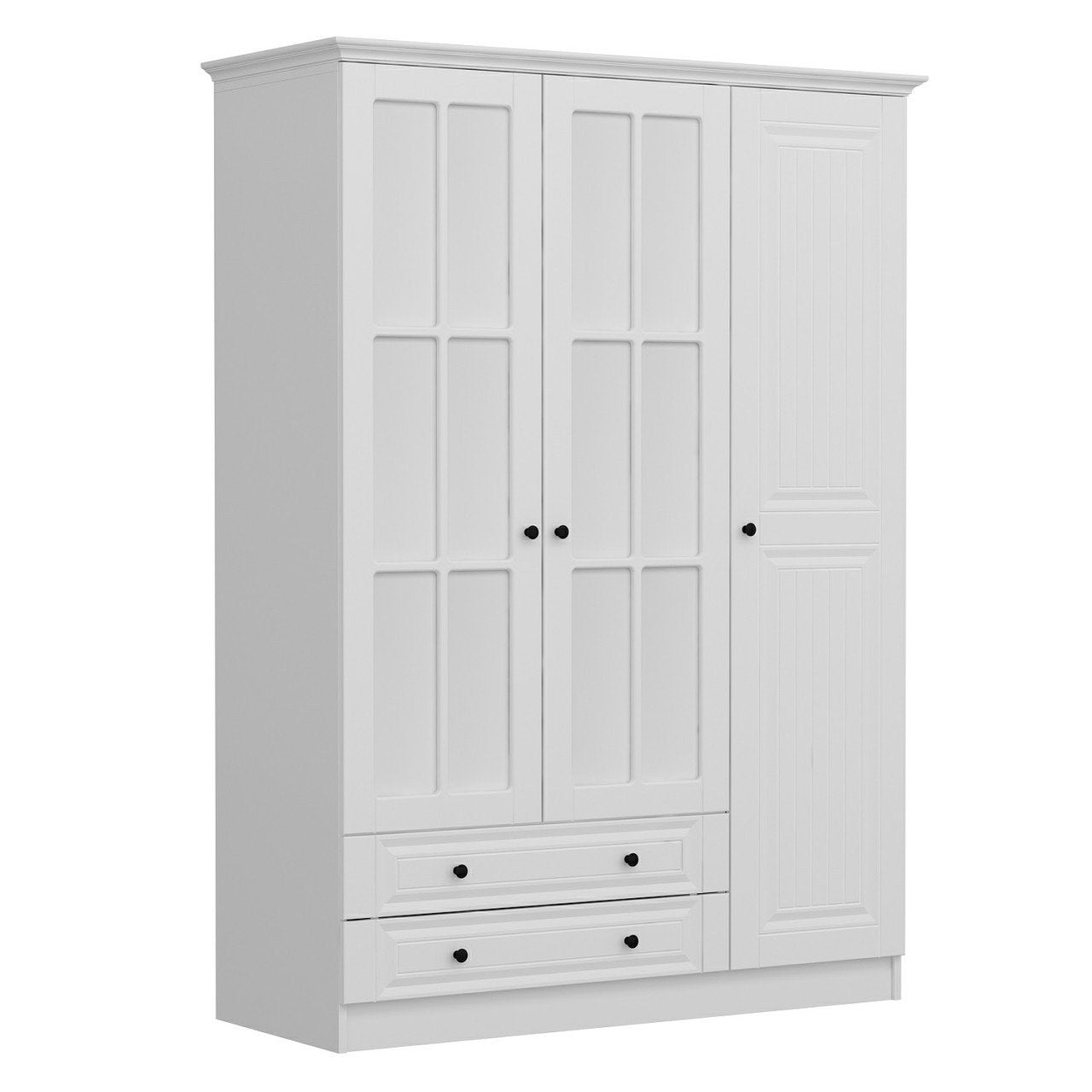 Armoire 3 portes, 2 tiroirs et 12 miroirs Pasir L135xH190cm Blanc