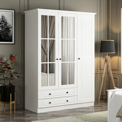 Armoire 3 portes, 2 tiroirs et 12 miroirs Pasir L135xH190cm Blanc