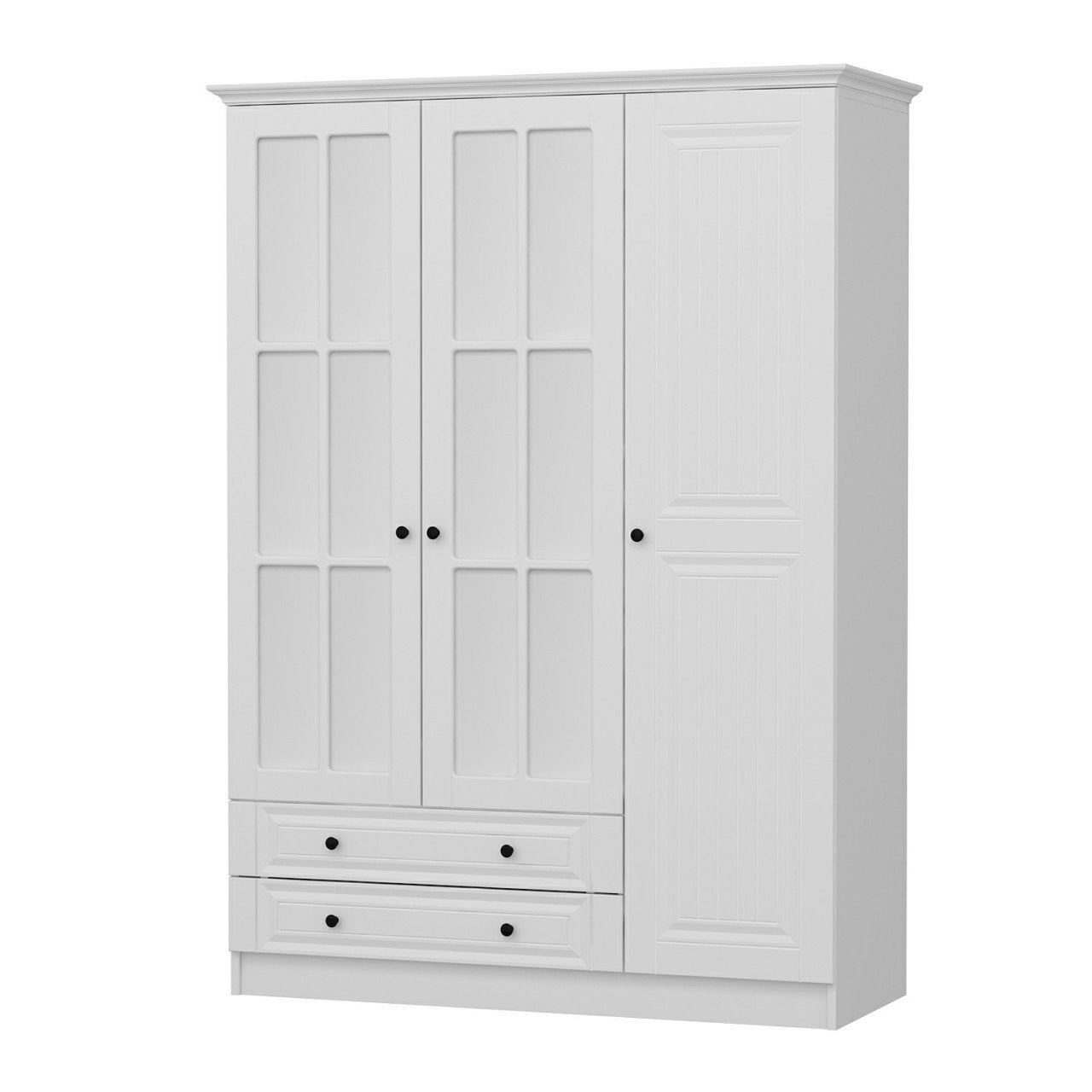 Armoire 3 portes, 2 tiroirs et 12 miroirs Pasir L135xH190cm Blanc