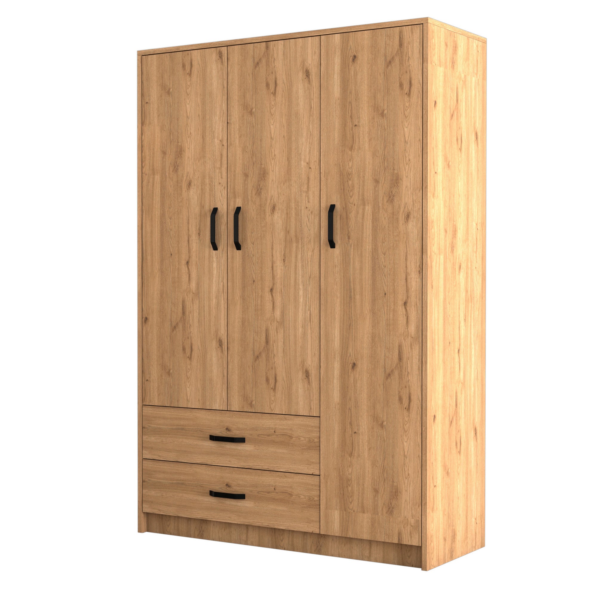 Armoire 3 portes et 2 tiroirs Dawsonly L120cm Chêne clair