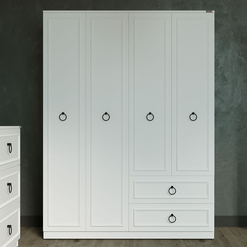 Armoire 4 portes et 2 tiroirs Pahi L140cm Bois Blanc