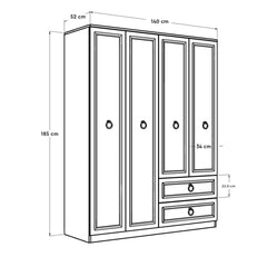 Armoire 4 portes et 2 tiroirs Pahi L140cm Bois Blanc