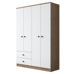 Armoire 4 portes et 2 tiroirs Virro L120cm Bois et Blanc