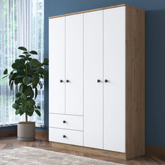 Armoire 4 portes et 2 tiroirs Virro L120cm Bois et Blanc