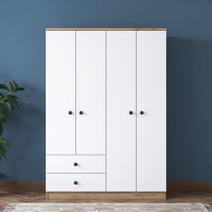 Armoire 4 portes et 2 tiroirs Virro L120cm Bois et Blanc