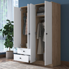 Armoire 4 portes et 2 tiroirs Virro L120cm Bois et Blanc