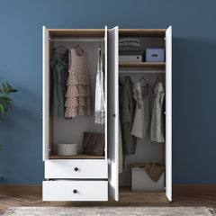 Armoire 4 portes et 2 tiroirs Virro L120cm Bois et Blanc