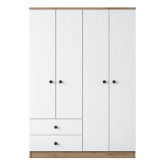 Armoire 4 portes et 2 tiroirs Virro L120cm Bois et Blanc