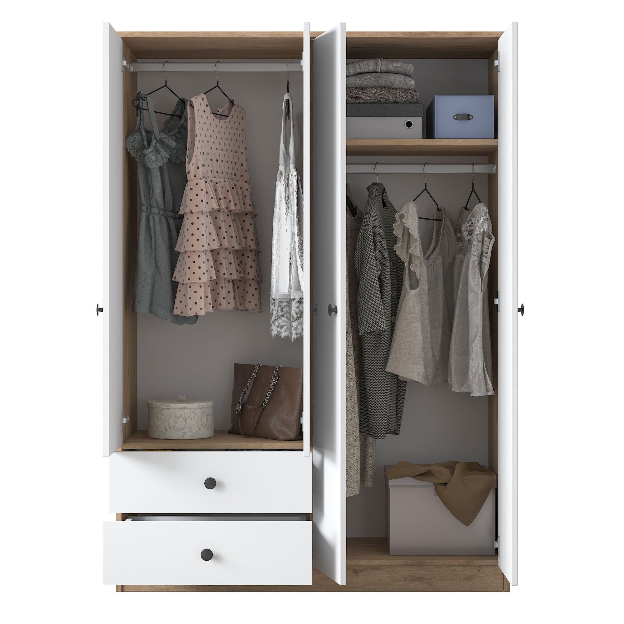 Armoire 4 portes et 2 tiroirs Virro L120cm Bois et Blanc