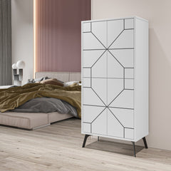 Armoire 4 portes Santos H136cm Motif Géométrique Blanc