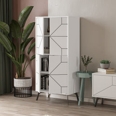 Armoire 4 portes Santos H136cm Motif Géométrique Blanc