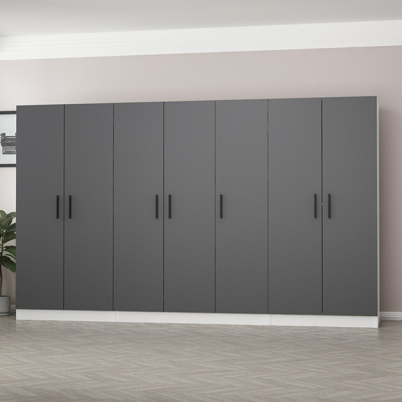 Armoire 7 portes Sanara L315xH210cm Anthracite et Blanc