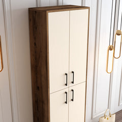 Armoire à chaussures 4 portes Thidarr 200cm Métal Noir et Bois Naturel et Blanc crème