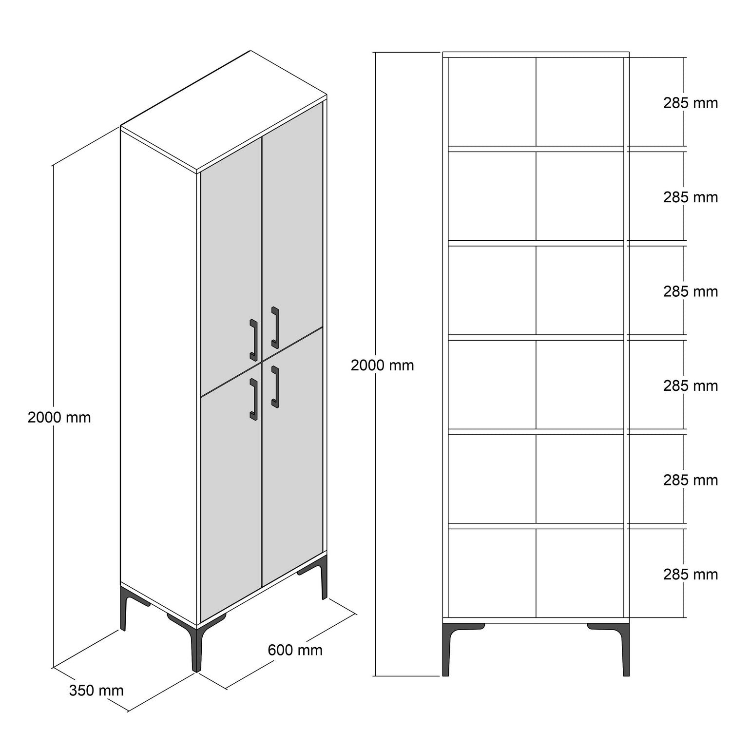 Armoire à chaussures 4 portes Thidarr 200cm Métal Noir et Bois Naturel et Blanc crème