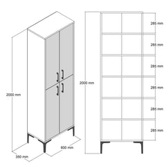 Armoire à chaussures 4 portes Thidarr 200cm Métal Noir et Bois Naturel et Blanc crème