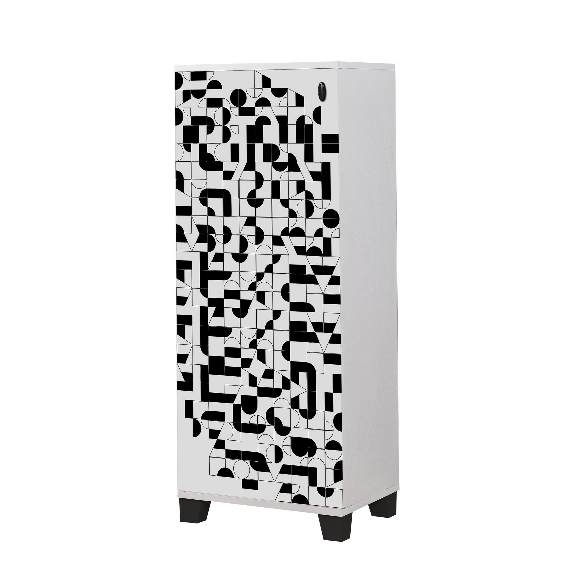 Armoire à chaussures Clades L50xH127cm Bois Motif Géométrique Noir et Blanc