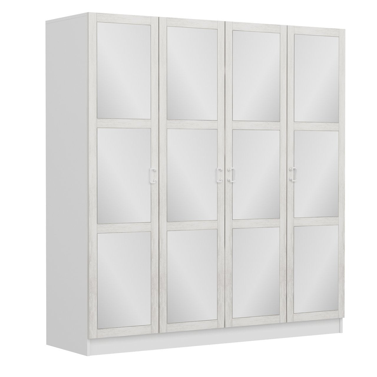 Armoire classique 4 portes et 12 miroirs Parai L180xH210cm Blanc