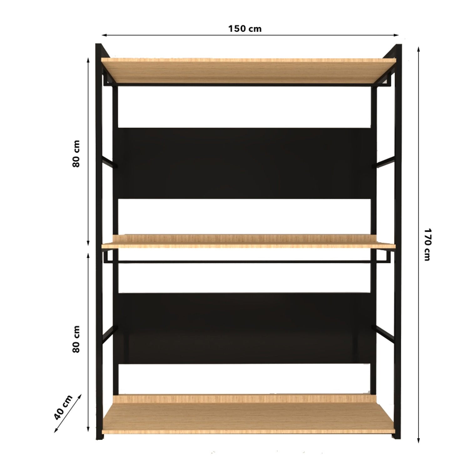 Armoire ouverte style industreil Twizel L160cm Métal Noir et Bois clair