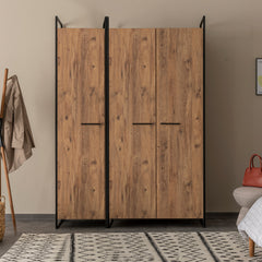 Armoire style industriel Fodienda L168cm avec 3 portes Bois et Métal Noir