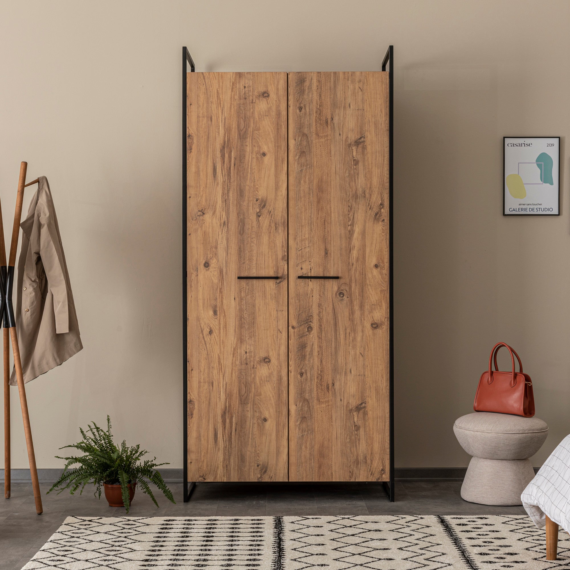 Armoire style industriel Fodienda L168cm avec 3 portes Bois et Métal Noir