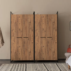 Armoire style industriel Fodienda L208cm avec 4 portes Bois et Métal Noir