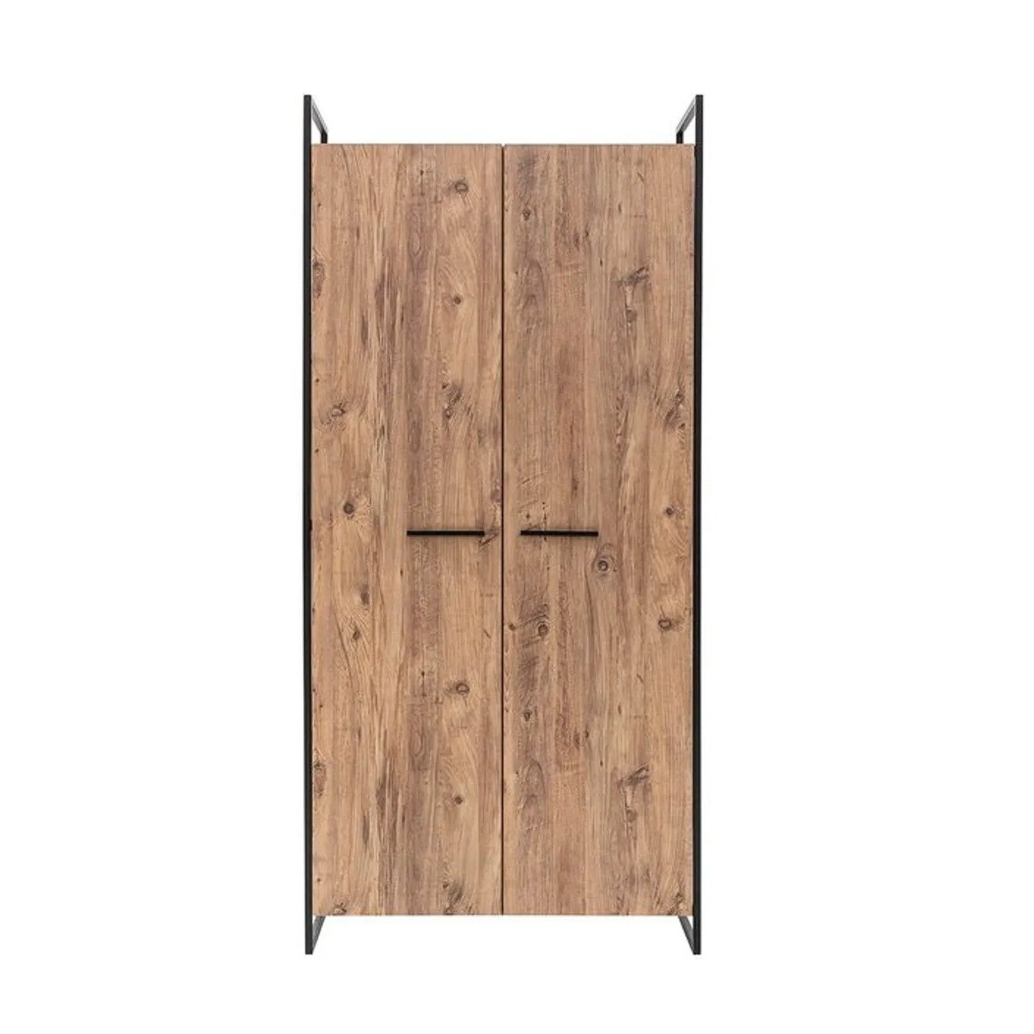 Armoire style industriel Fodienda L208cm avec 4 portes Bois et Métal Noir